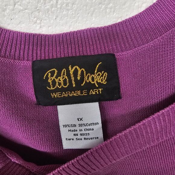 Bob Mackie Square Neck Knit Sweater Top Purple Grandmacore Womens Plus Size 1X - Picture 2 of 7